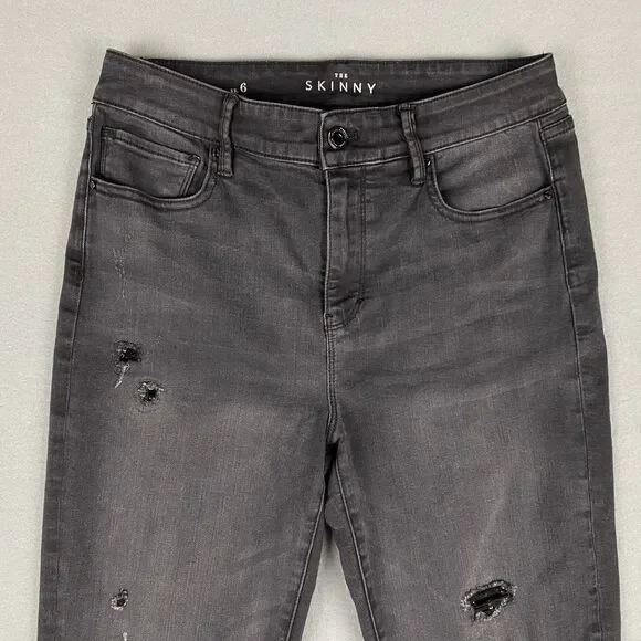 White House Black Market Black Sequined Distress High Rise Skinny Jeans Women 6 - Picture 2 of 7